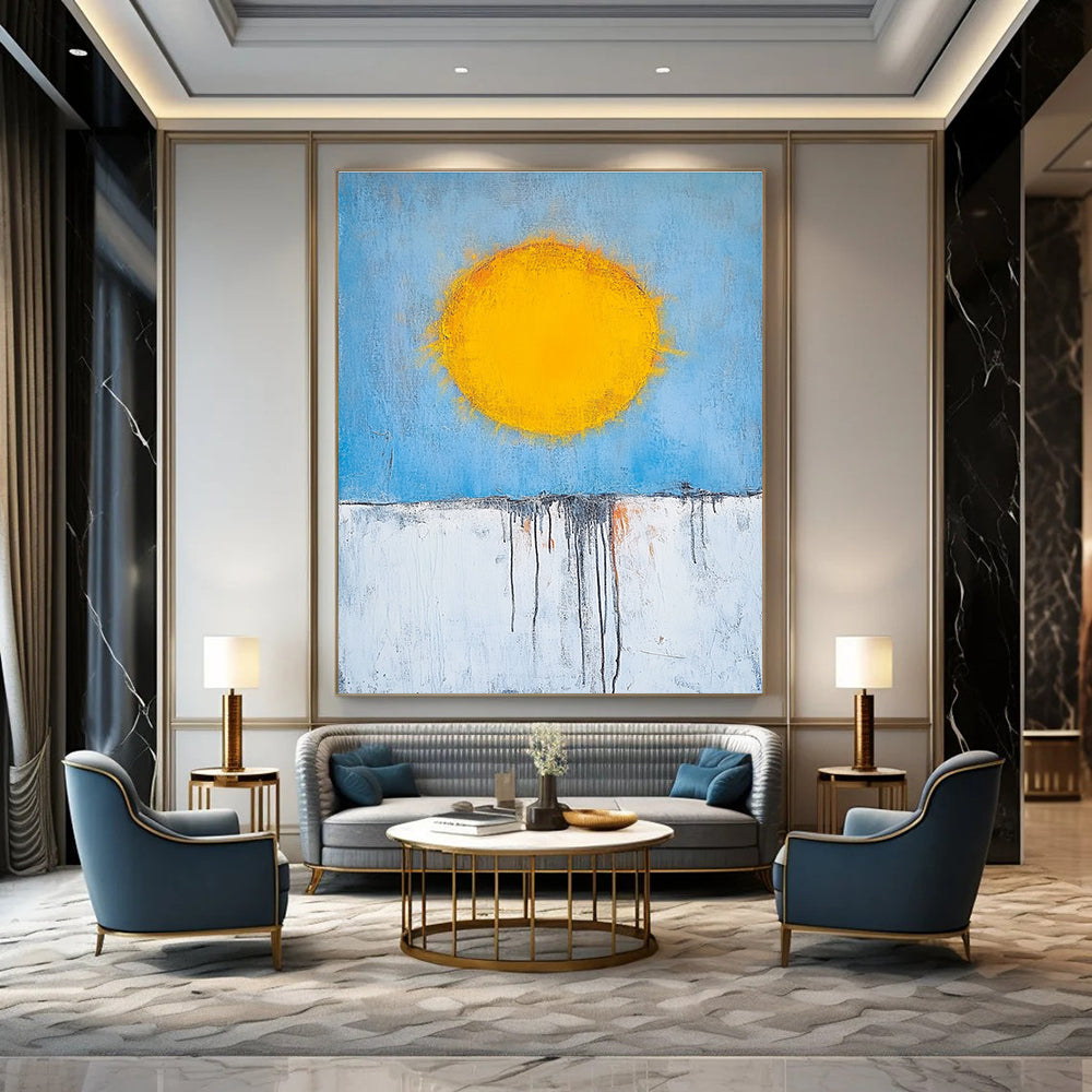 Sun Over Dripping Horizon Abstract Painting for Bohemian - Style Cafes GAB0835