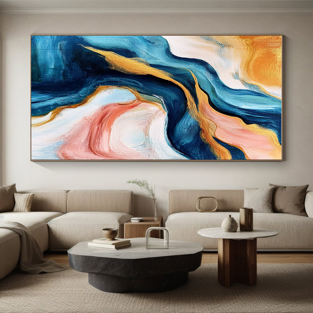 Blue Gold Pink Abstract Painting with Fluid Grace WINK464