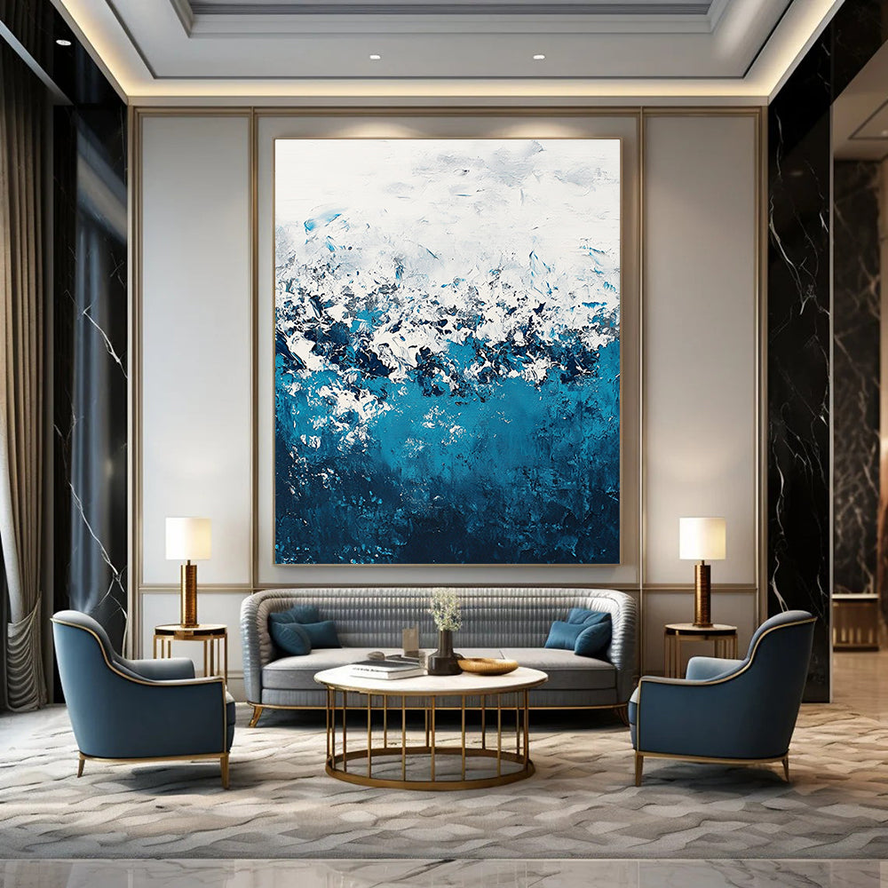 Blue and White Waves Abstract Painting for Coastal Vibes GAB0712