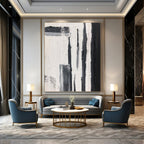 Black and White Textured Vertical Strokes Abstract Painting for Contemporary Entrances HENG367