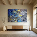 Blue and Yellow Abstract City Painting for Urban Loft Apartments YHT379