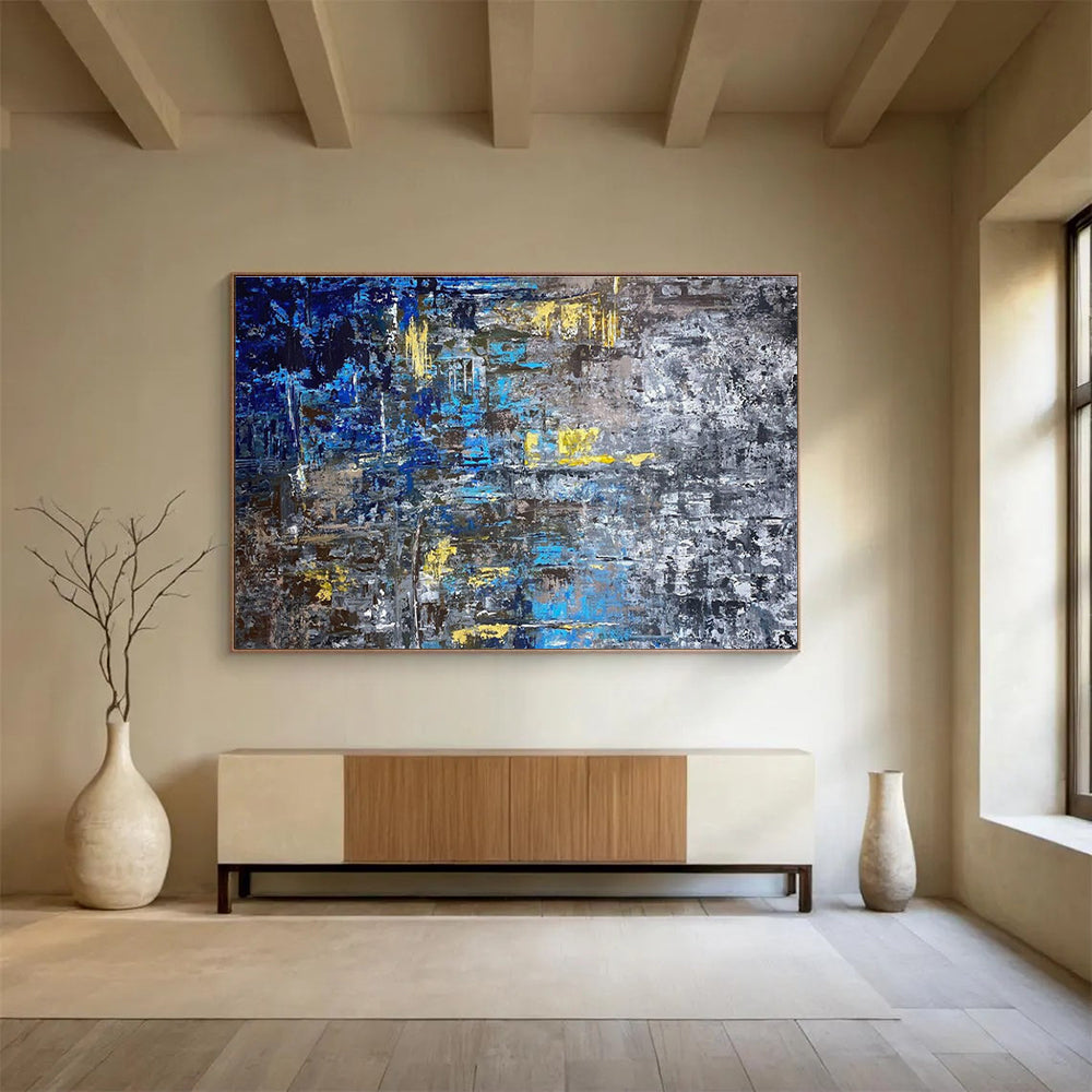 Blue and Yellow Abstract City Painting for Urban Loft Apartments YHT379