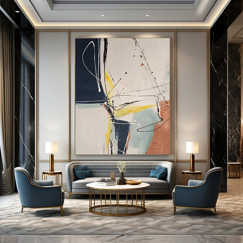Energetic Line and Color Abstract Painting for Advertising Agency Meeting Rooms HENG037