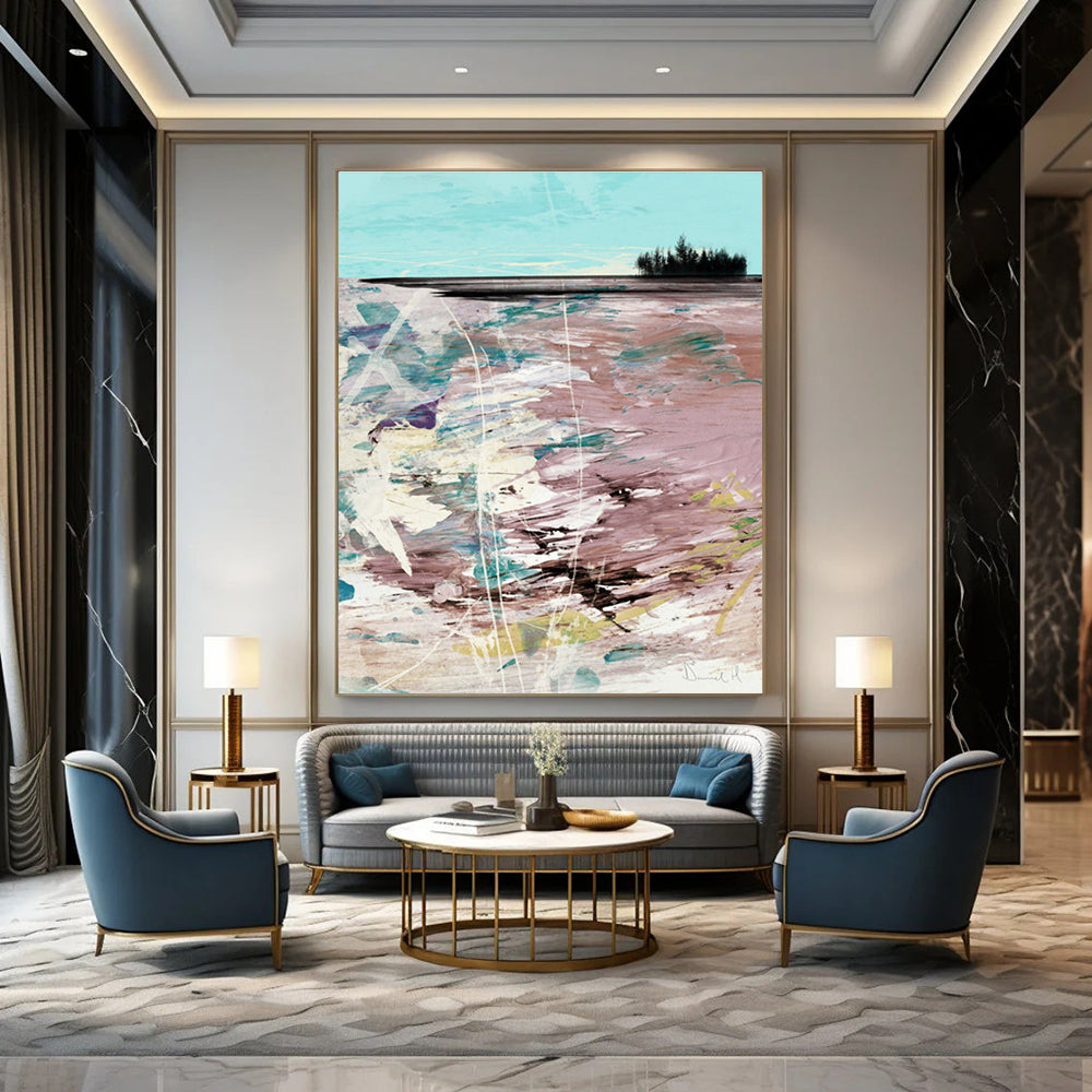 Pastel - Toned Landscape Abstract Painting for Romantic Bed and Breakfasts HENG198