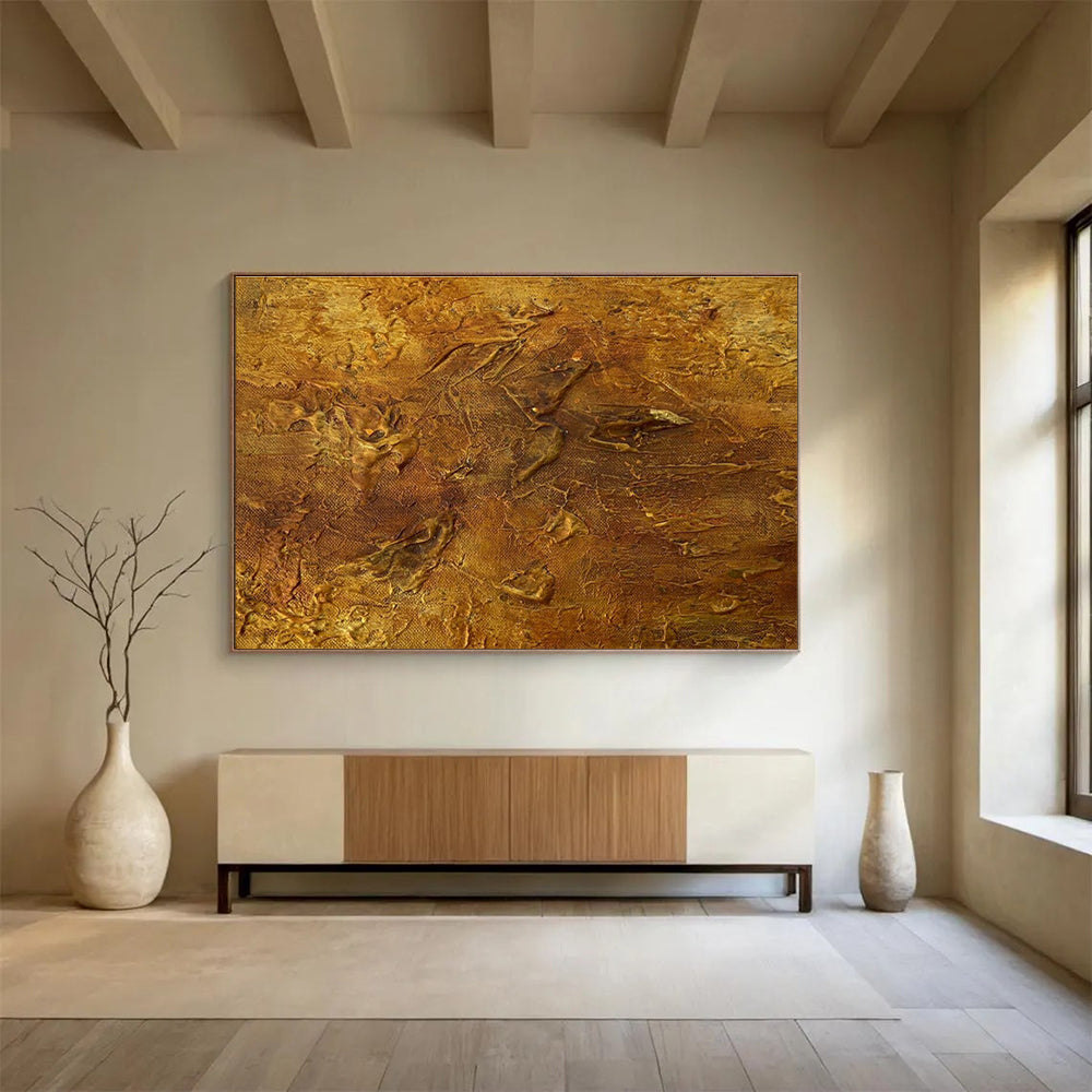 Golden Textured Abstract Painting for Luxurious Bedrooms YHT333