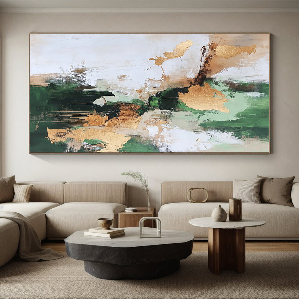 Green Gold White Abstract Painting with Natural Luxury WINK528