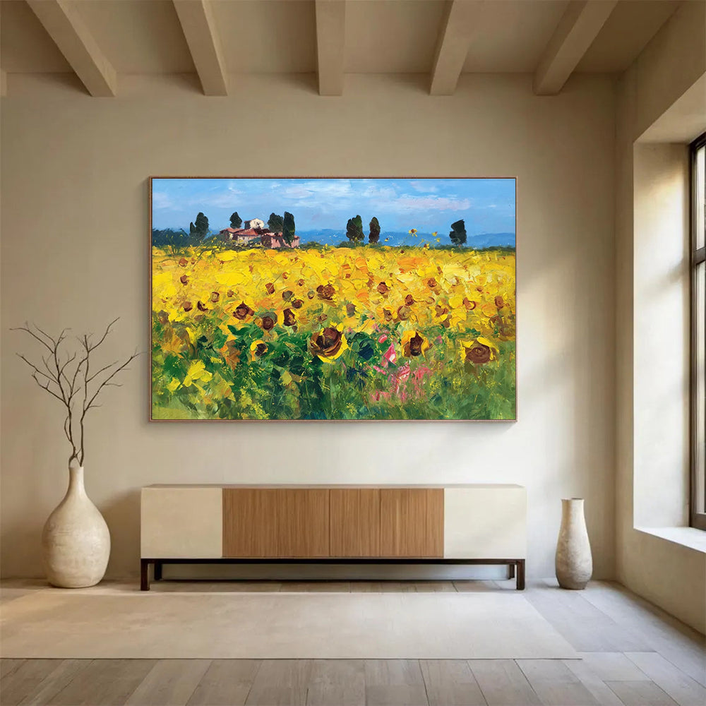 Sunflower Field Abstract Painting for Countryside Villa Living Rooms YHT461