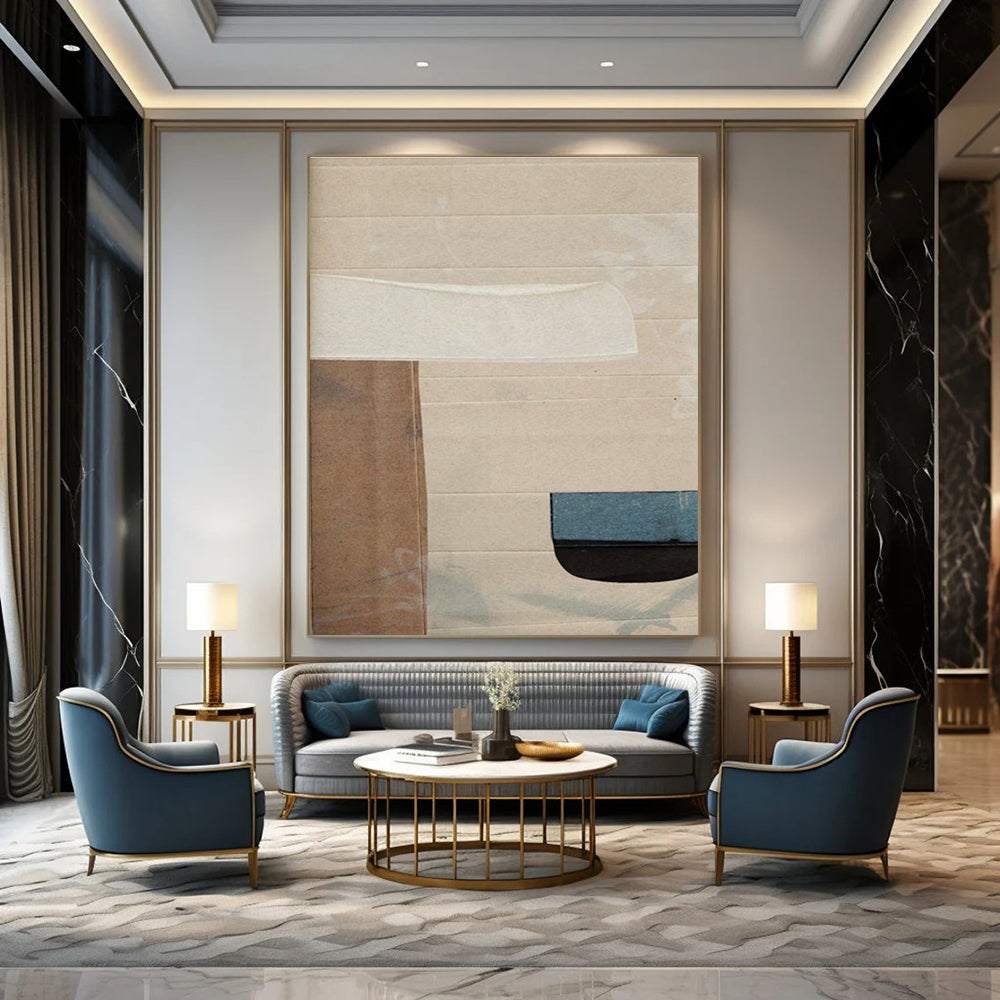 Neutral Collage Abstract Painting for Modern Minimalist Living Rooms HENG182