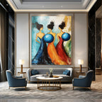 Three Women with Blue Spheres - Whimsical Figurative Abstract Art GAB0431