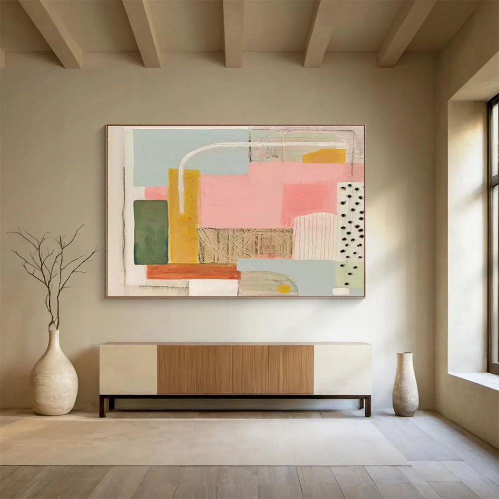 Pastel Geometric Abstract Painting for Creative Workspaces YHT204
