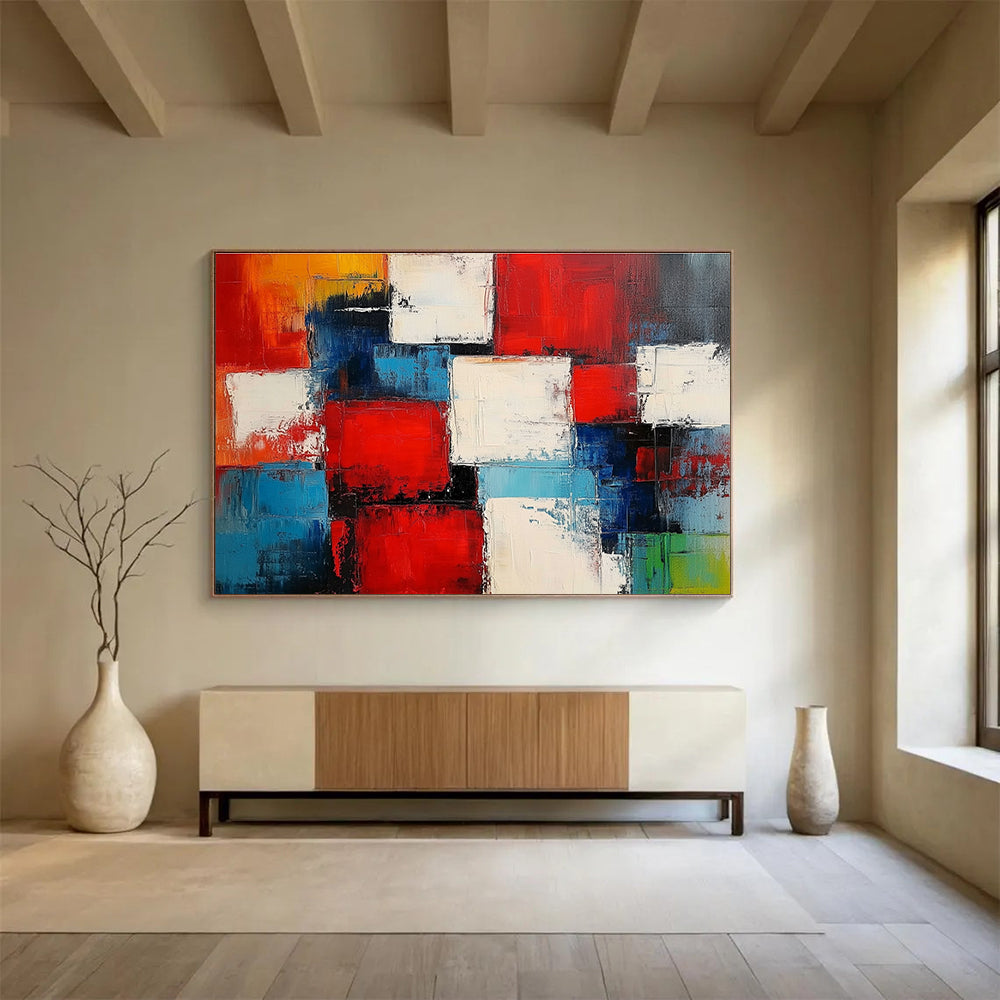 Geometric Color Collage Abstract Painting with Dynamic, Structured Combinations ABS505