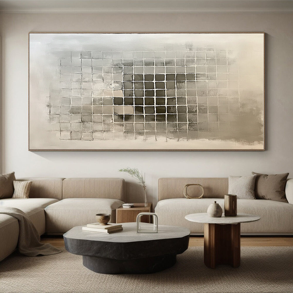 Grid - Patterned Gray Abstract Painting with Structured Calm WINK227