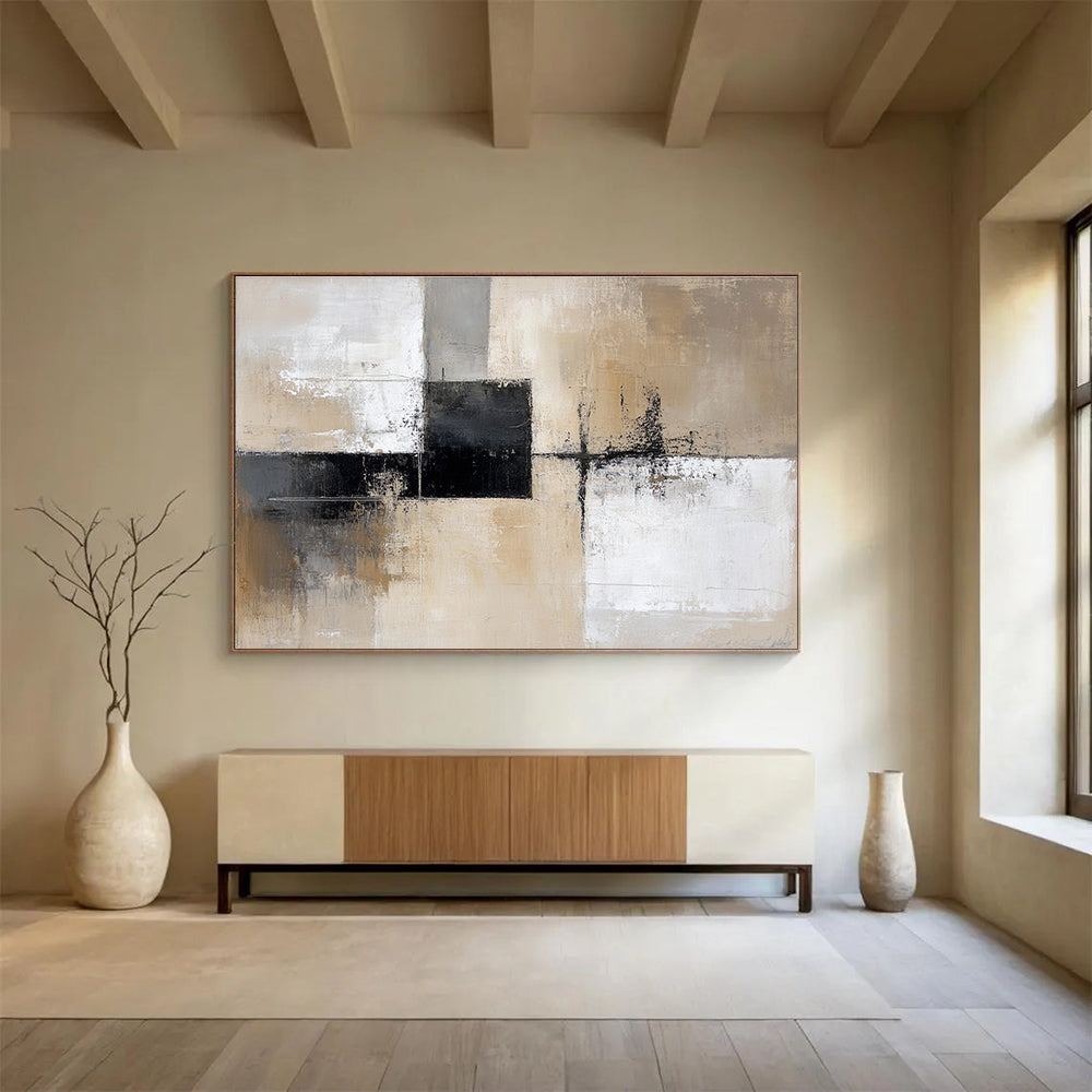 Neutral Geometric Abstract Painting with Subtle, Modern Compositions ABS527