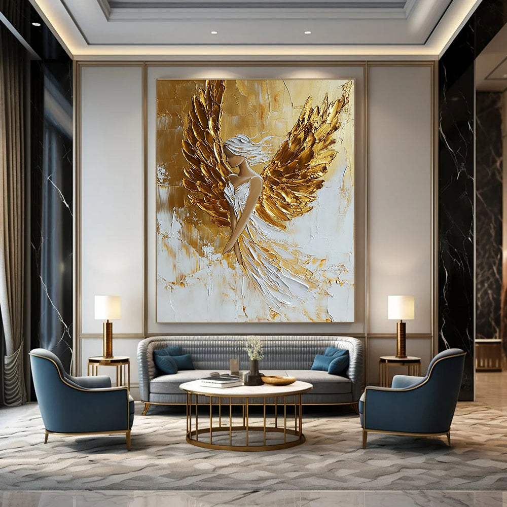 Golden Winged Female Form - Empowering Figurative Abstract Art GAB0435