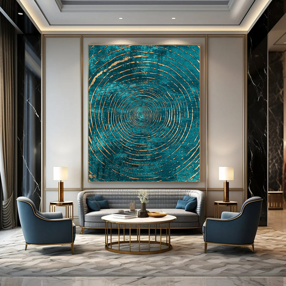 Teal and Gold Circles Luxurious Abstract Painting GAB0371