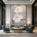 White Peonies with Gold Elegant Abstract Painting for Luxury Spaces GAB1478