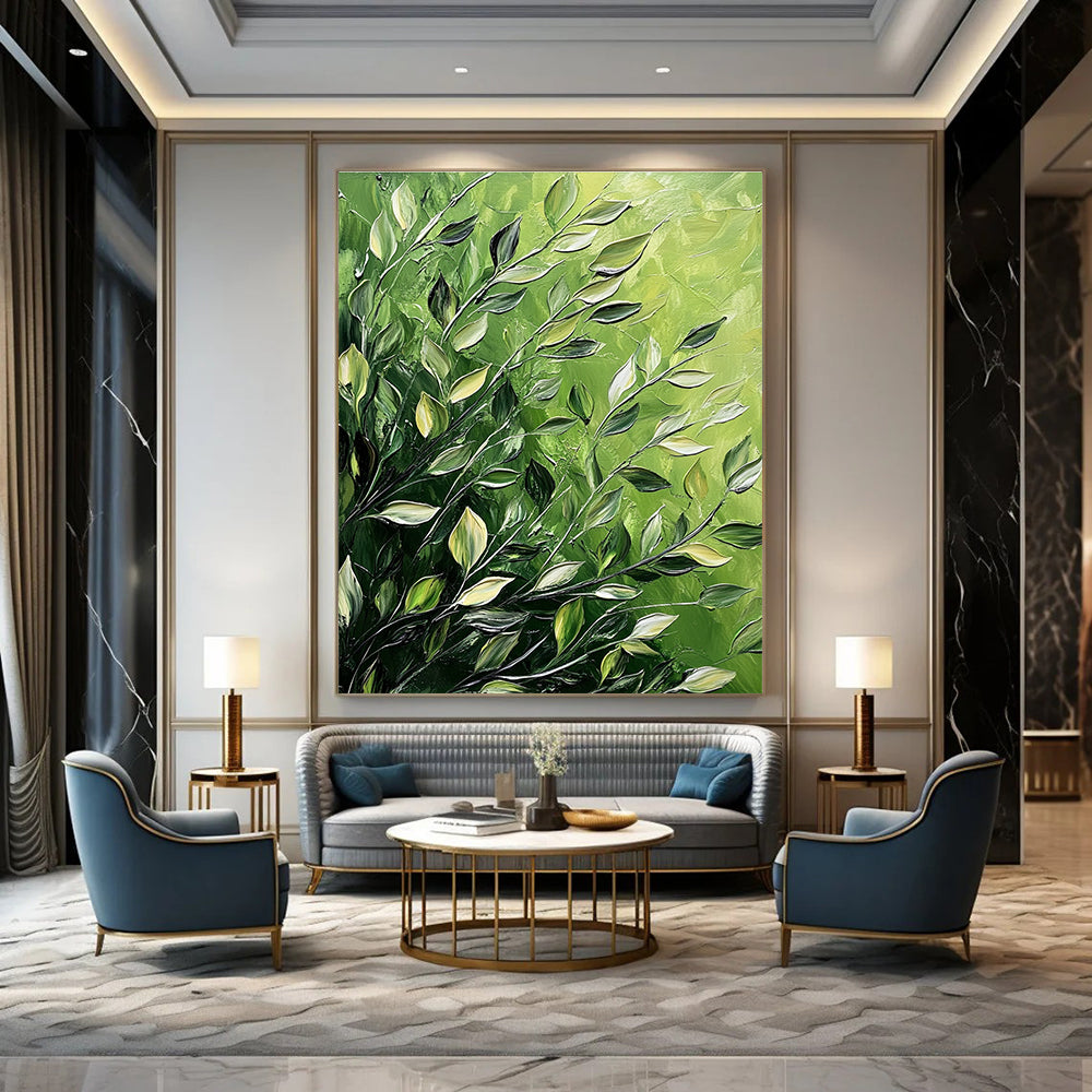 Green Leaves Abstract Painting for Eco - Friendly Office Break Rooms GAB1349