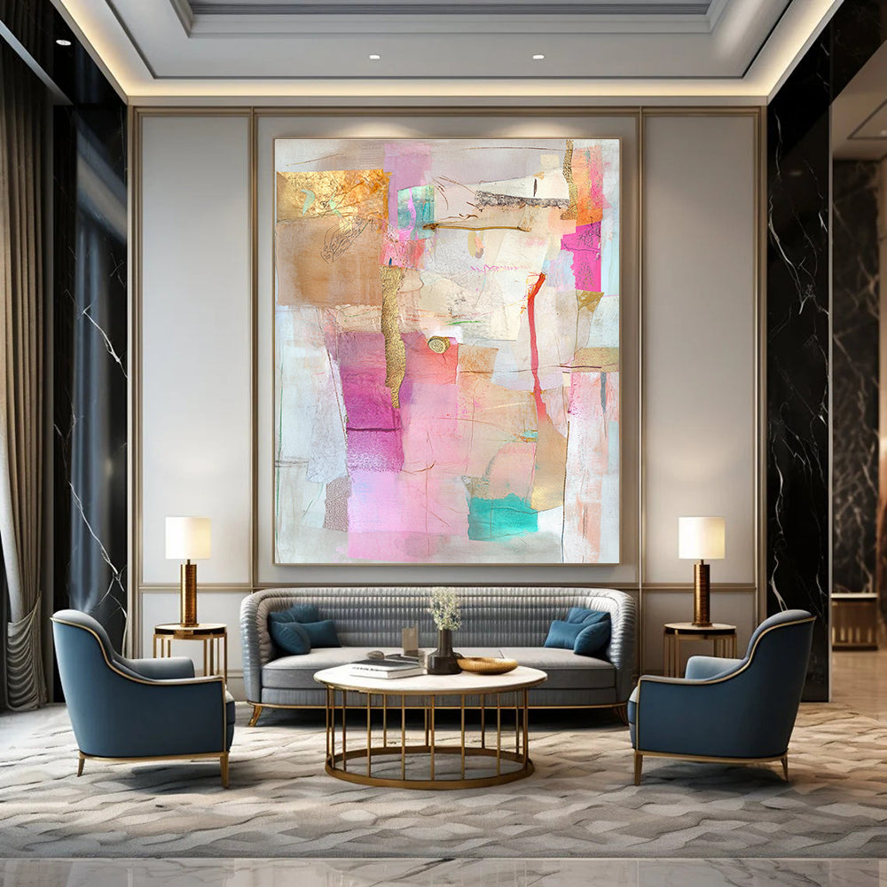 Collage of Soft Hues Mixed Media Abstract Painting GAB0250