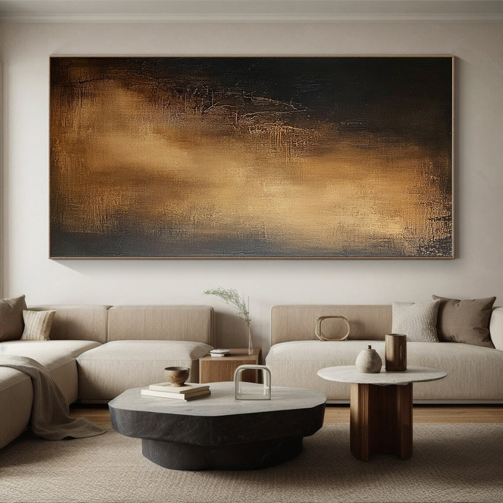 Dark Brown and Gold Gradient Abstract Painting with Opulent Depth WINK032