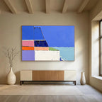 Colorful Coastal Abstract Painting with Geometric Shapes ABS310