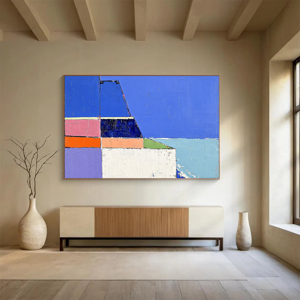Colorful Coastal Abstract Painting with Geometric Shapes ABS310