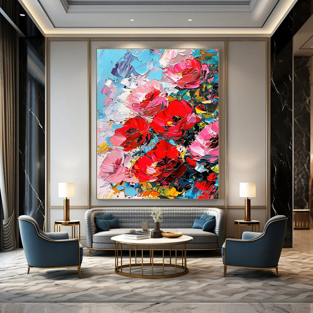 Red and Pink Flower Cluster Abstract Painting with Bold Colors GAB0046