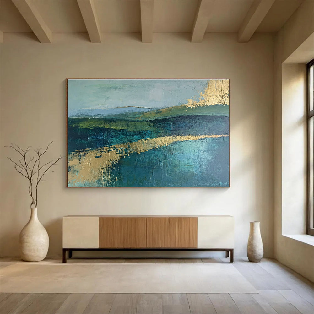 Green and Blue Landscape Abstract Painting with Subtle, Serene Layers ABS473