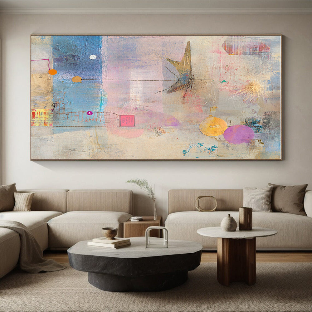 Assemblage of Objects Abstract Painting with Playful Narratives WINK197