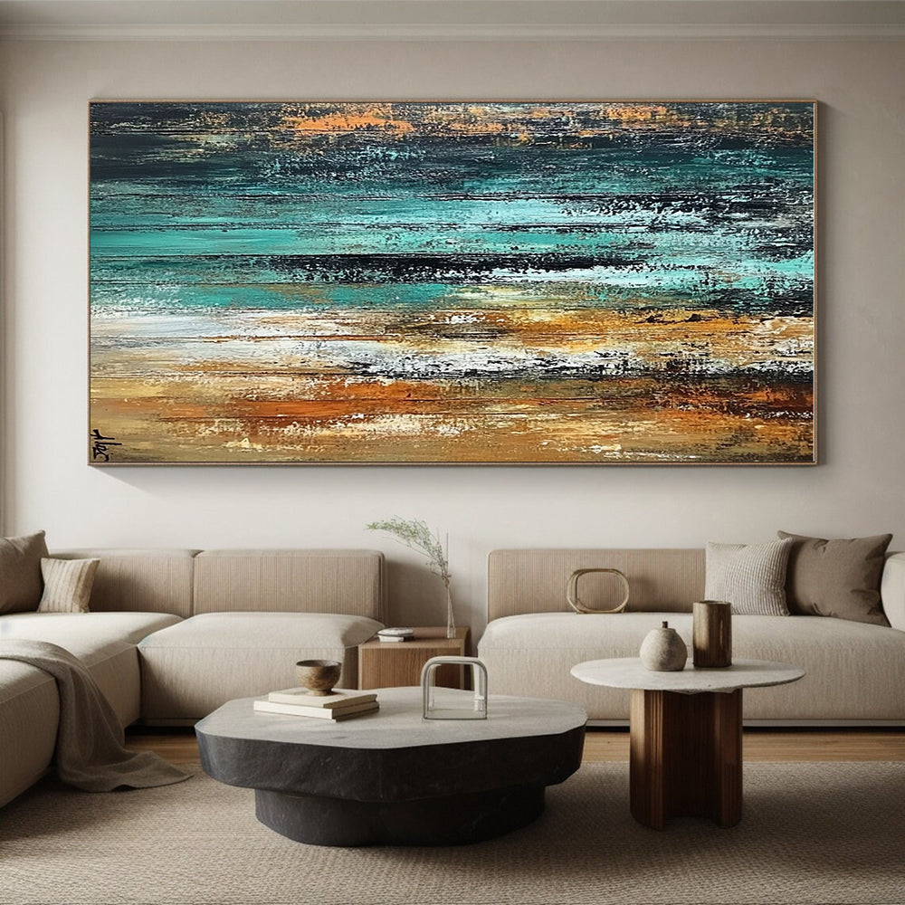 Teal Brown Gray Abstract Painting with Earthy Depth WINK485