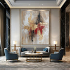 Gold and Red Textured Abstract Painting for Luxury Hotel Lobbies GAB0893