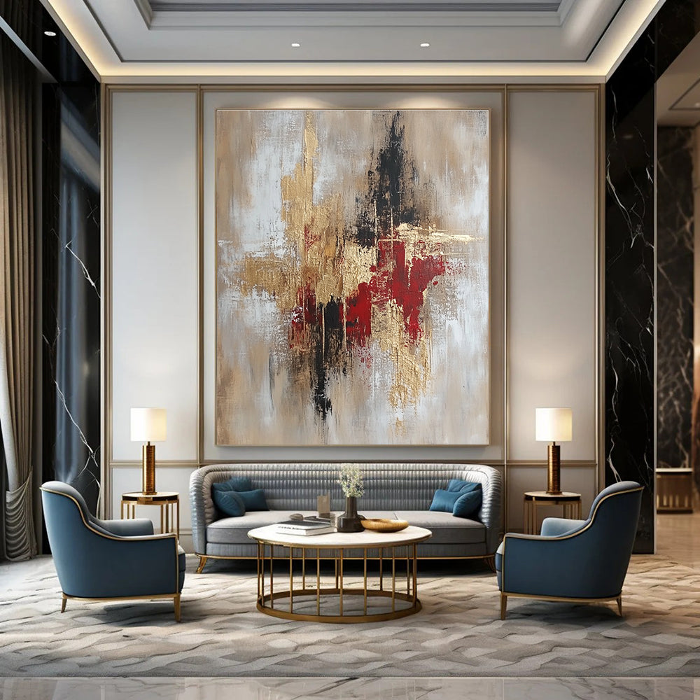 Gold and Red Textured Abstract Painting for Luxury Hotel Lobbies GAB0893