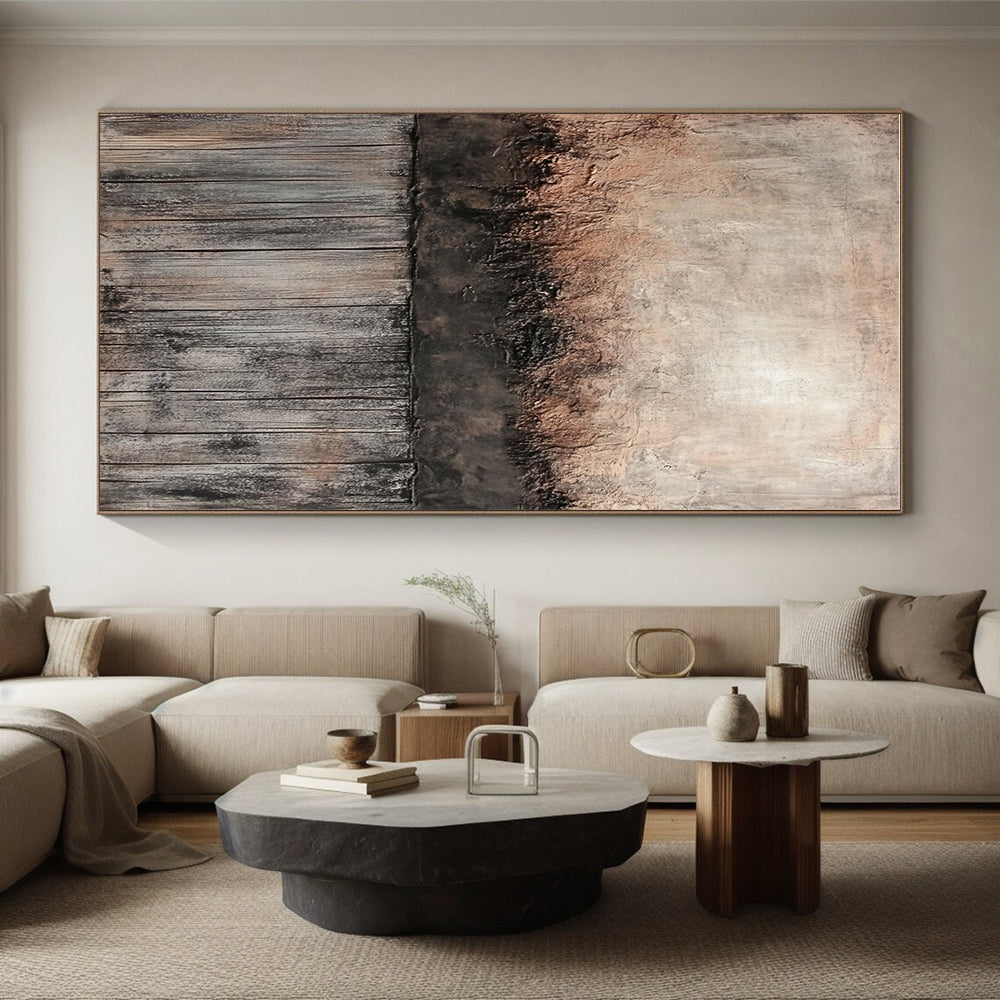Textured Wall and Wood Fusion Abstract Painting with Rustic Charm WINK252