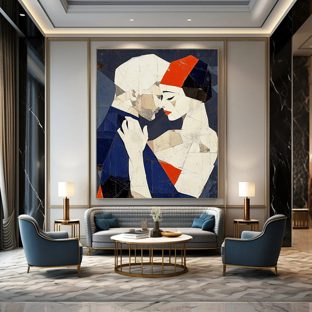 Geometric Couple Embrace Abstract Painting of Modern Affection GAB0193