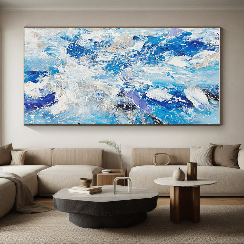Blue White Gold Abstract Painting with Coastal Opulence WINK516