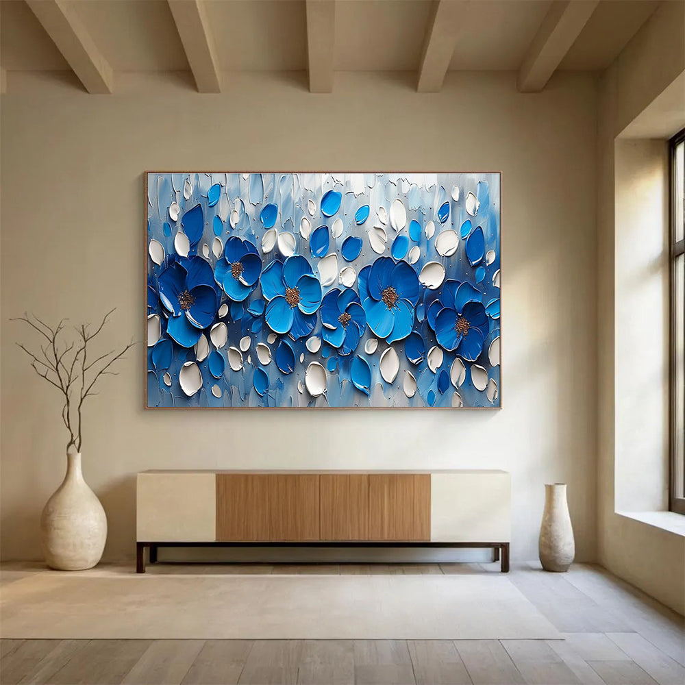 Blue Flower Relief Abstract Painting for Elegant Boutiques YHT173