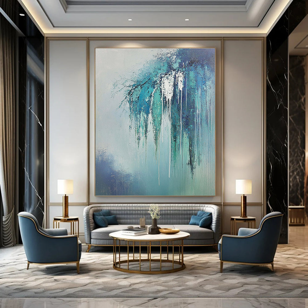 Dripping Blue Branches Ethereal Nature Abstract Painting GAB0266