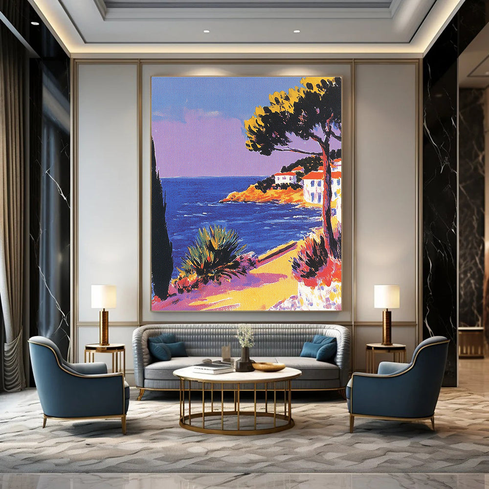Coastal Path with Houses - Bold Colorist Seascape Art GAB0389