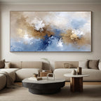 Blue Gold White Abstract Painting with Flowing Elegance WINK662