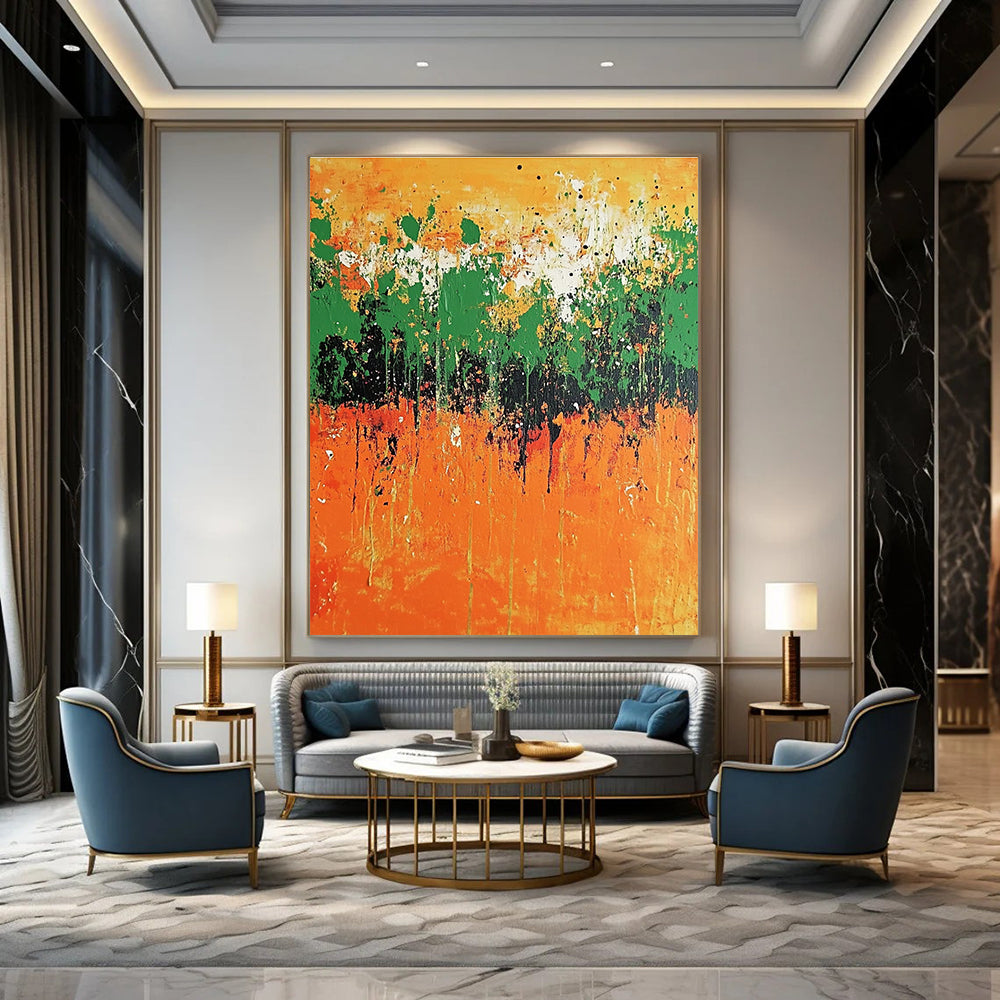 Orange Green Abstract - Energetic Abstract Painting GAB0637