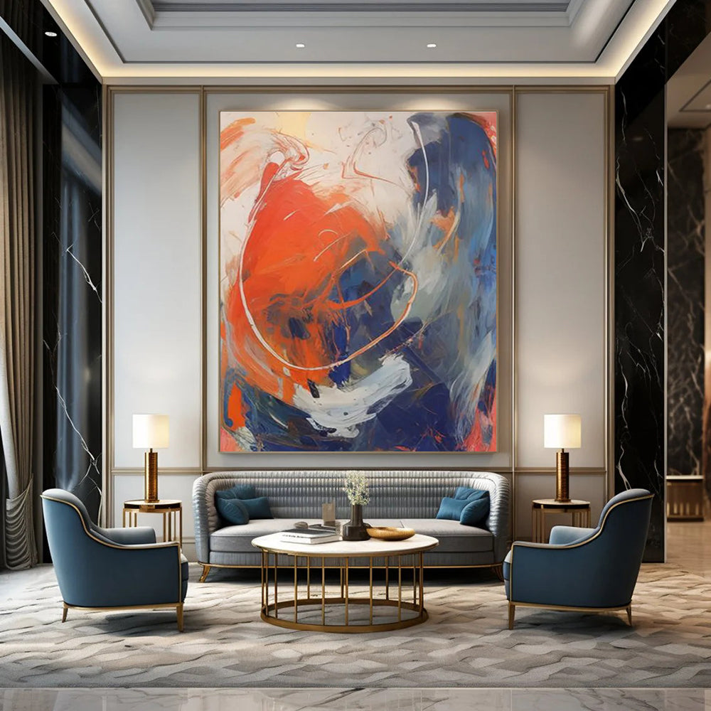 Orange - Blue - White Abstract Painting for Creative Studio Spaces HENG133