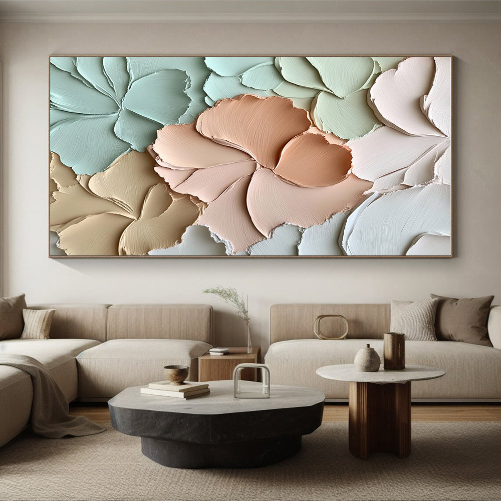 Textured Floral Relief Abstract Painting with Soft Pastel Tones WINK001