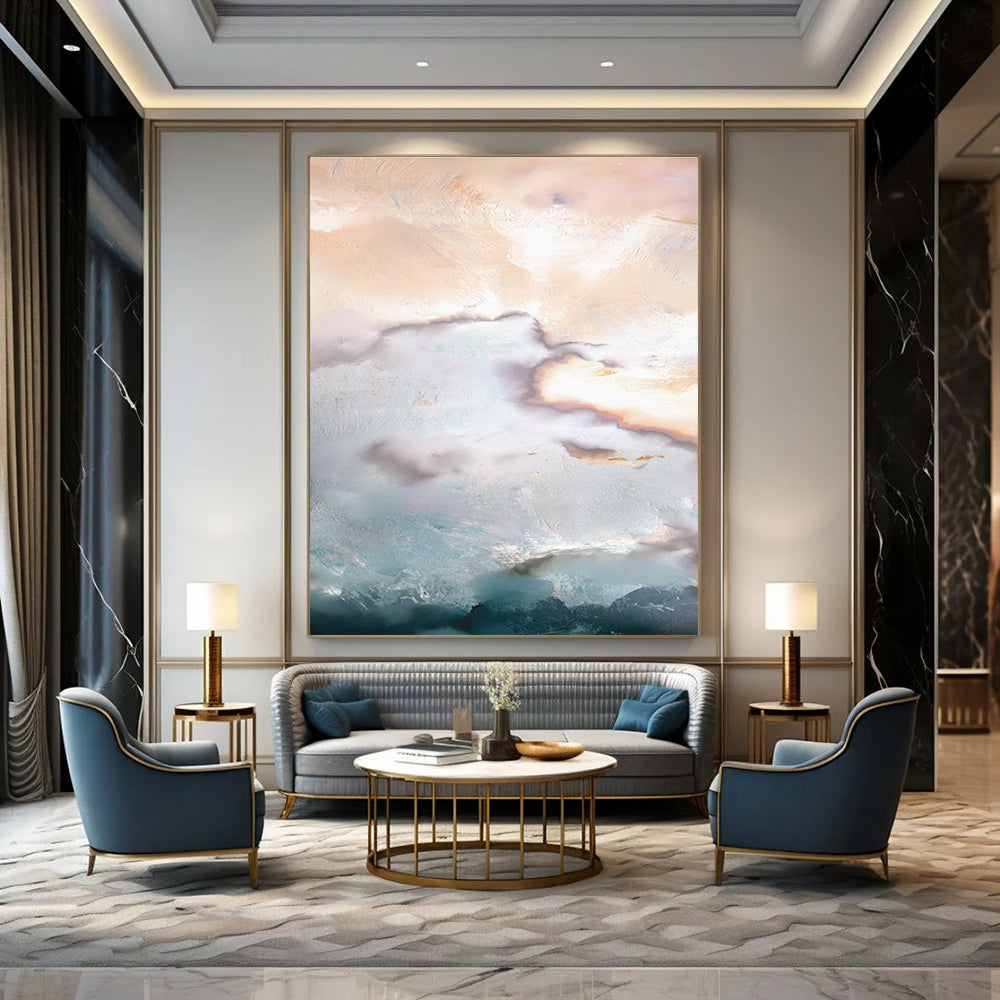 Dreamy Cloudscape Abstract Painting for Boho - Chic Living Rooms HENG165
