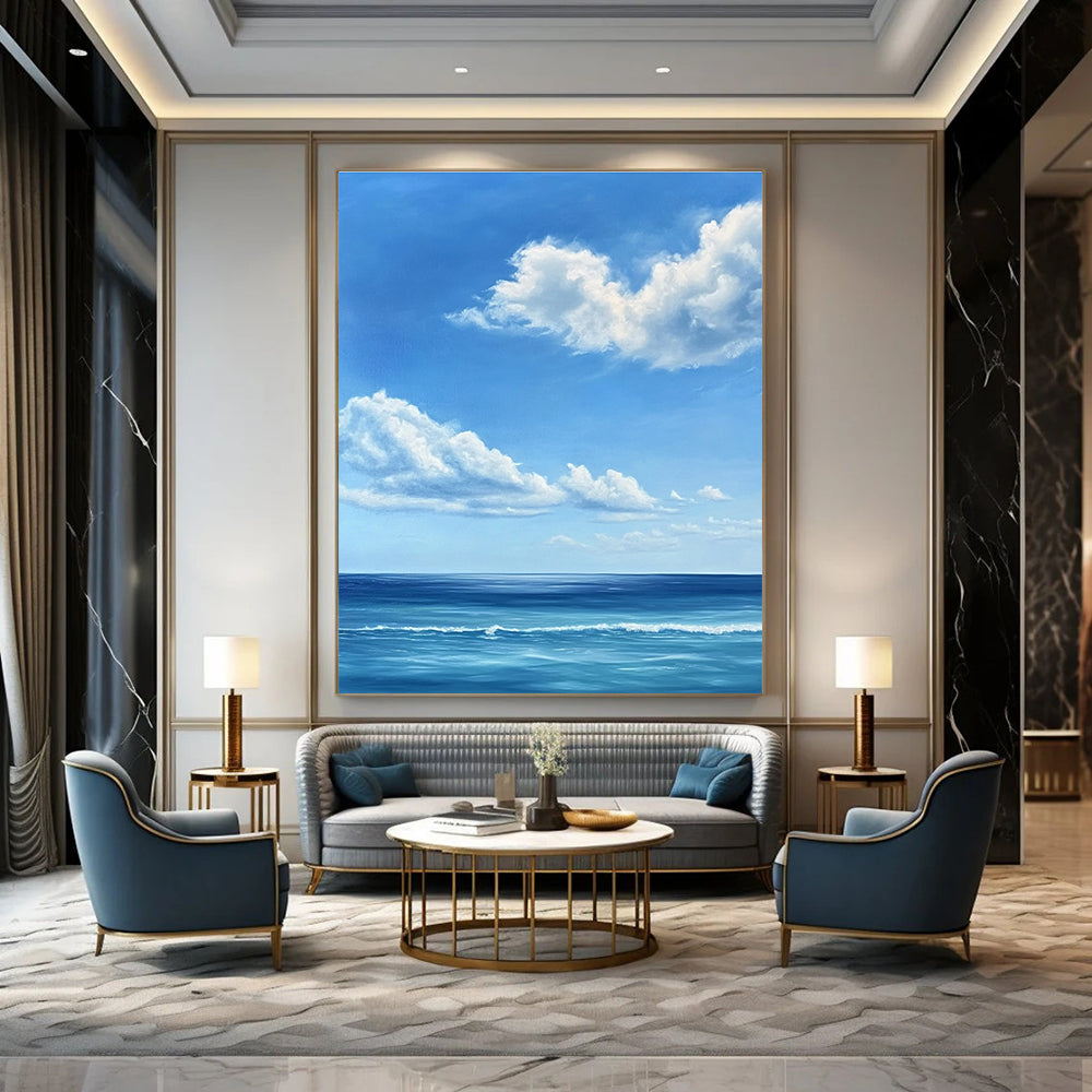 Blue Sky and Ocean Realistic Seascape Painting GAB0376