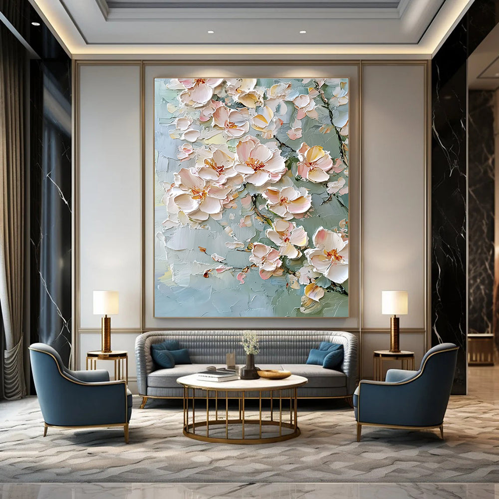 Green Background Floral Textured Abstract Painting for Fresh Spaces GAB1417