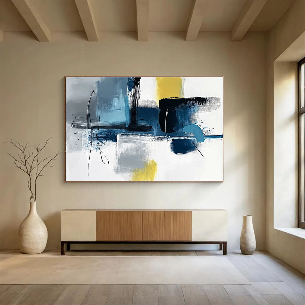 Geometric Blue - Gray - Yellow Abstract Painting ABS194