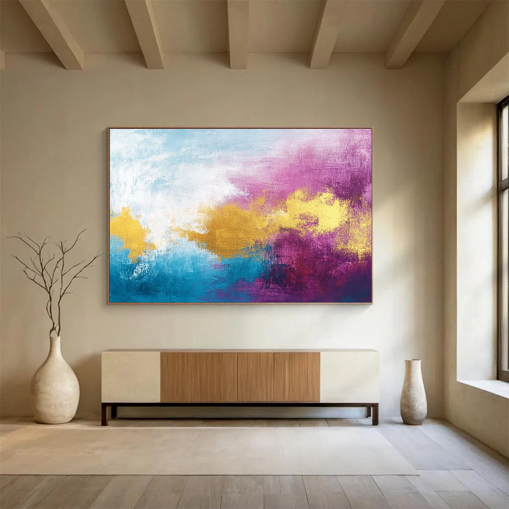 Pink and Gold Abstract Painting with Dreamy, Ethereal Cloud - like Textures ABS480