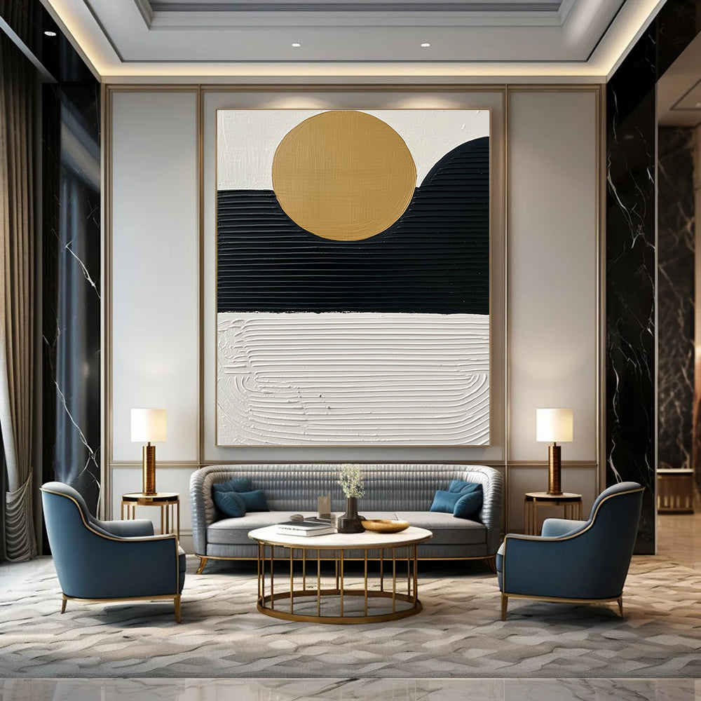 Minimalist Sun and Mountain Abstract Painting for Zen - Inspired Home Offices GAB0943