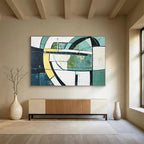 Green and Yellow Geometric Abstract Painting with Structural Harmony ABS411