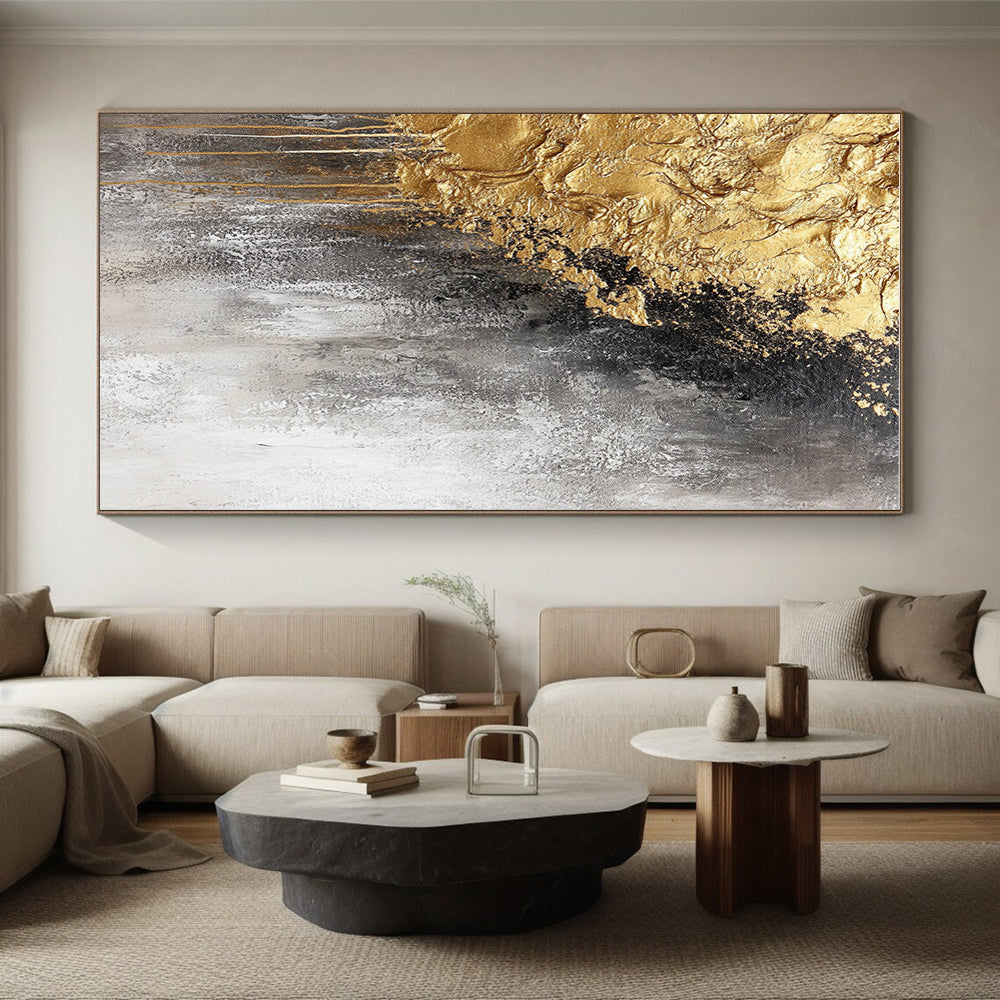 Black Gold Gray Abstract Painting with Dramatic Contrast WINK645