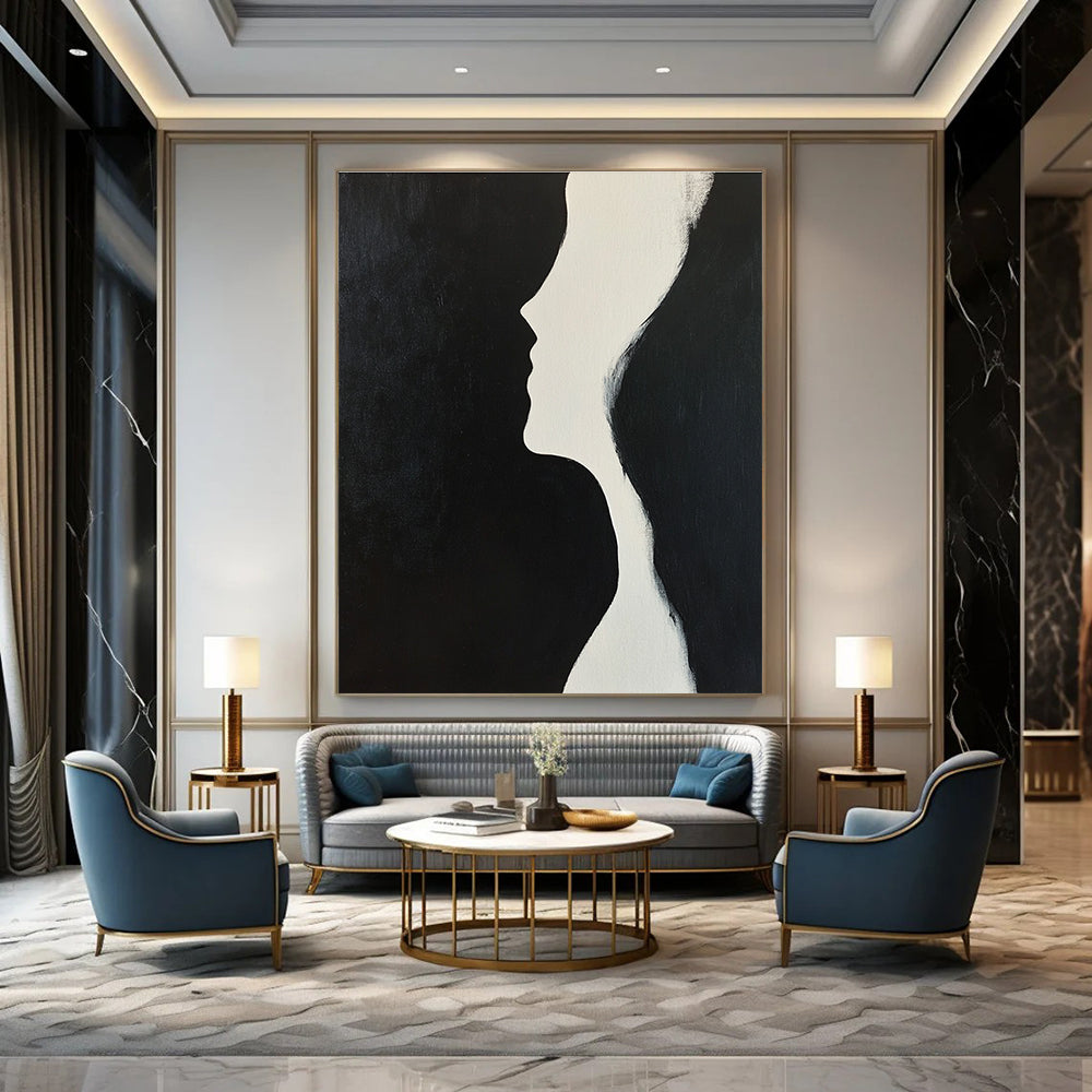 Profile Silhouette Minimalist Abstract Painting in Black and White GAB0026